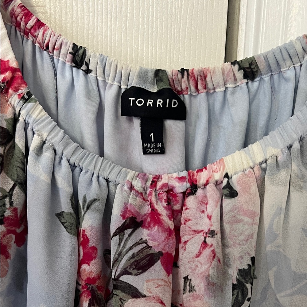 Torrid Floral High Low Dress - Pink and Gray - Picture 3 of 4